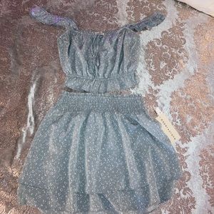 New, sea green / mint greenish color, crop top & matching skirt set.